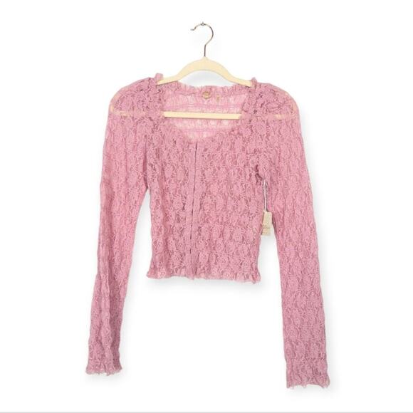 Free People Tops - NWT Free People One Madison Pink Nectar Lace Long Sleeve Top Size S